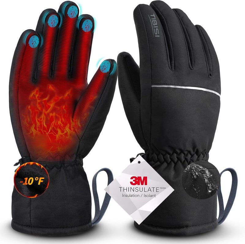 TIBISI Waterproof Winter Ski Gloves Thermal -10F, 3M Thinsulate Thick Warm Windproof Snow Touch Screen Anti-Slip for Skiing Cold Weather Cycling Hiking for Men Women - Image 1